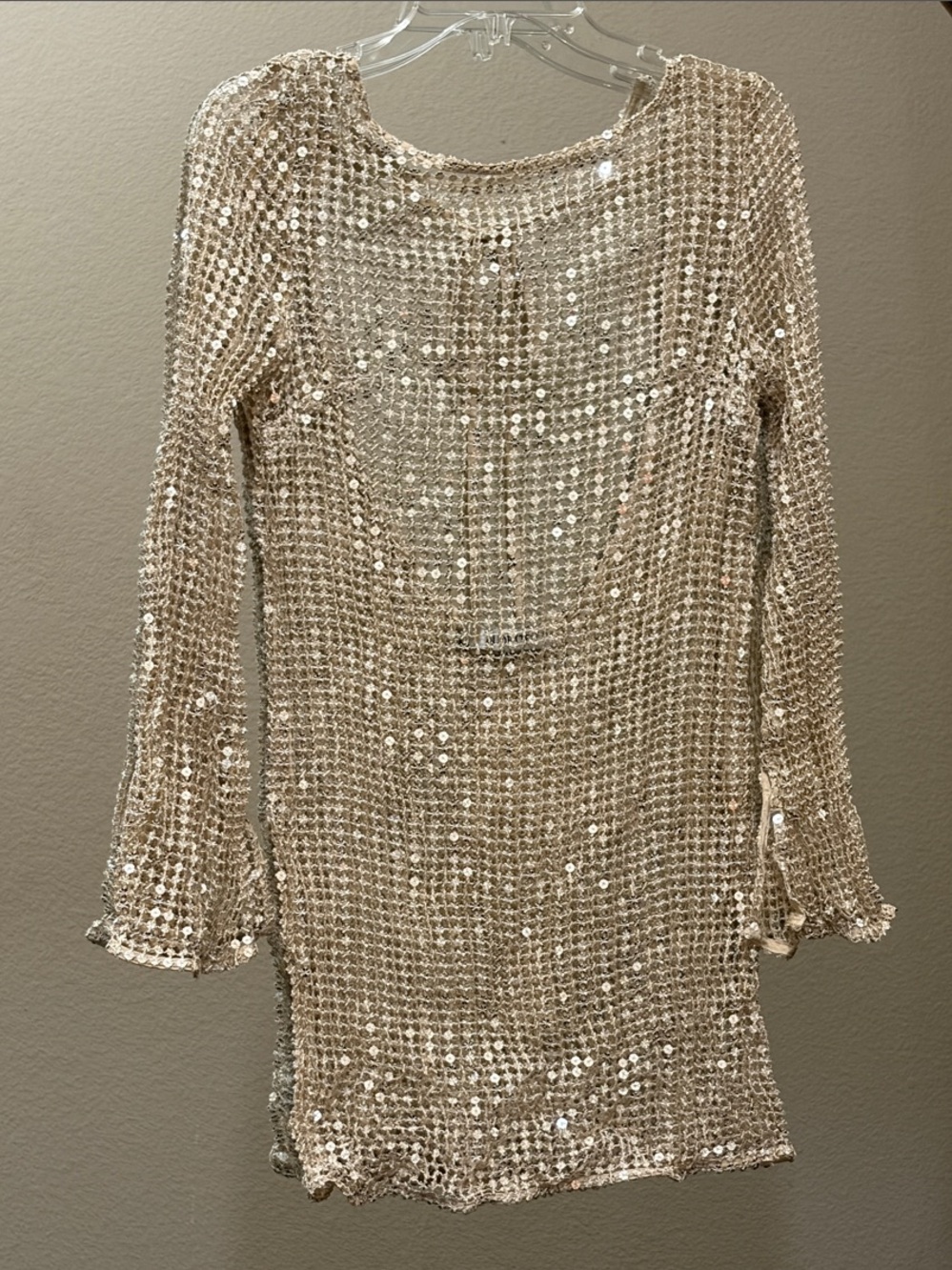 Audette Sheer Slim Sequin Mesh Long-Sleeve Mini Dress Size M - Picture 4 of 9